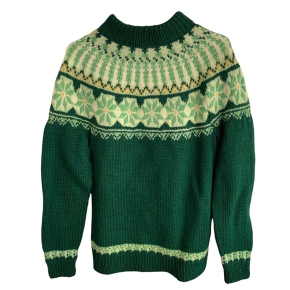Vintage Crewneck Sweater Adult Medium 80s 90s Snowflake Winter Fair Isle - Picture 2 of 2